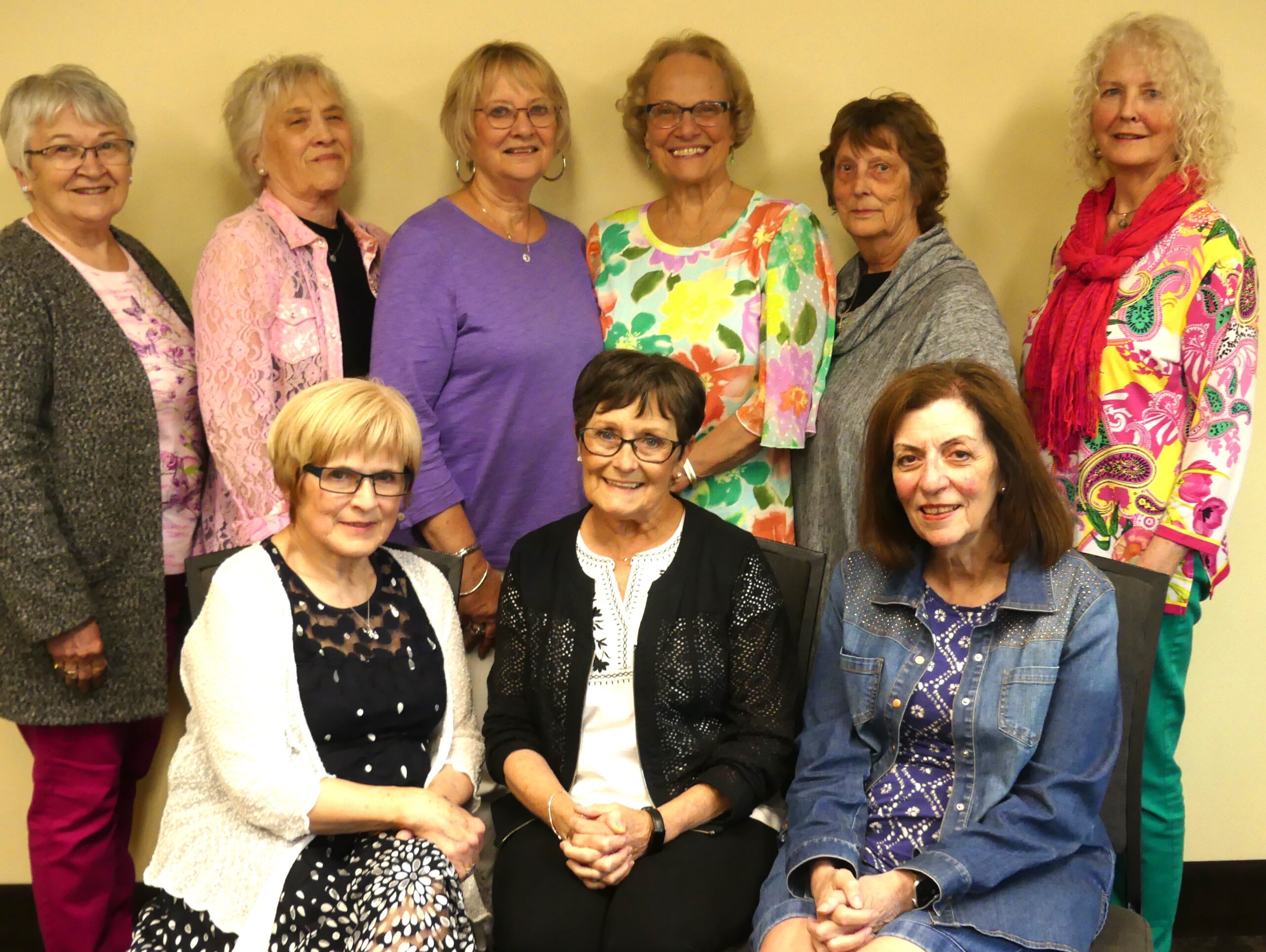 Photo by: Fairlie Coates Nine former Sion Academy students met earlier this month for their traditional five-year reunion. Left to right, back row: Barbara Anne (Burgess) Mills, Fairlie (Cline) Coates, Margaret (Kieth) Ripley, Joan (Dinzey) Murphy, Sandra (Forsyth) Waldie, and Chris Meyer. Left to right, front row: Joyce (Bastien) Hielman, Sally Dubin, and Joan (Williams) Carbonell.