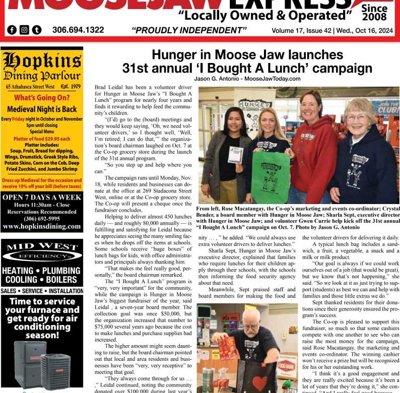 October 16 2024 – Moose Jaw’s Homegrown Newspaper
